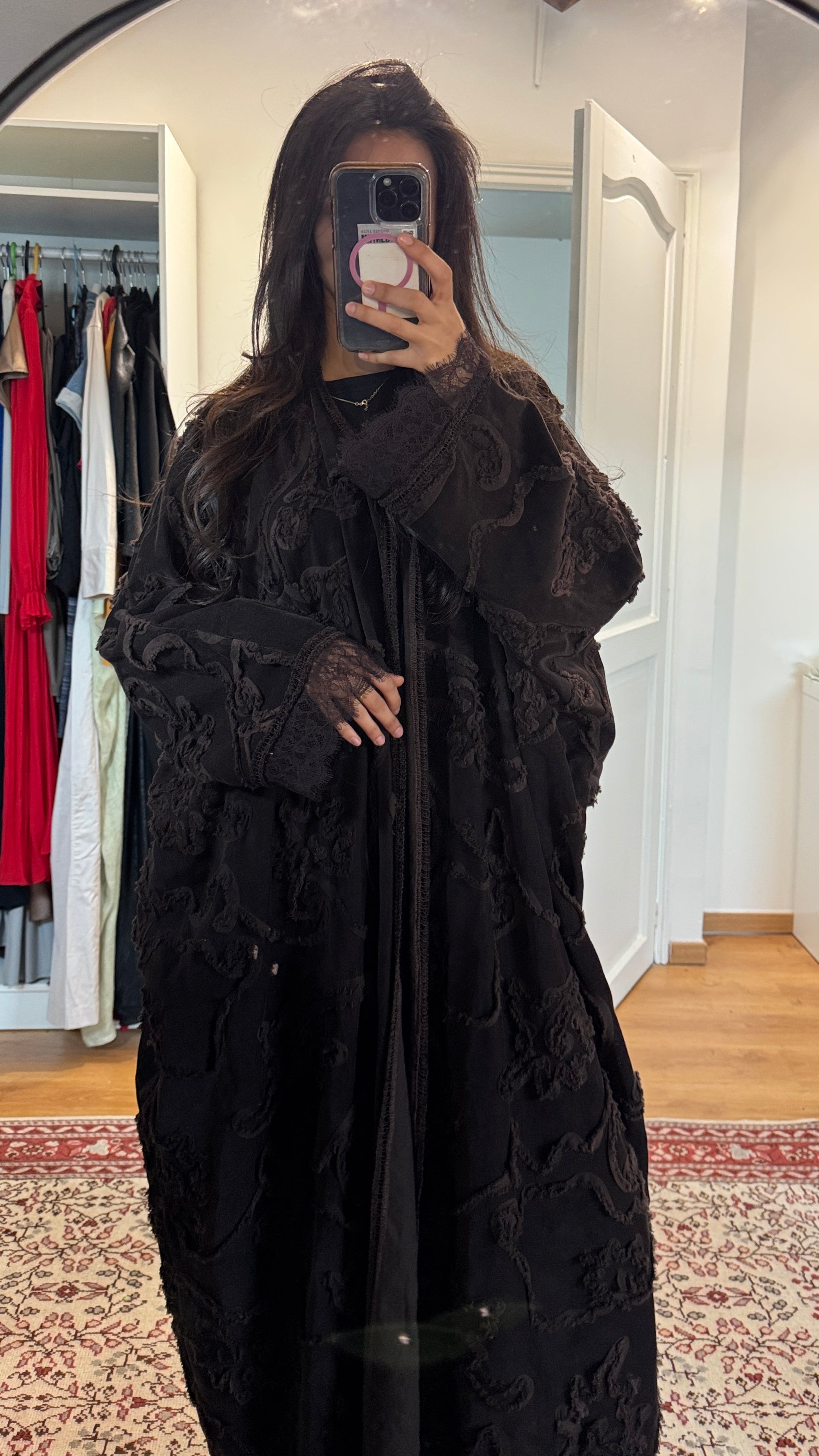 Kimono velours brodé marron