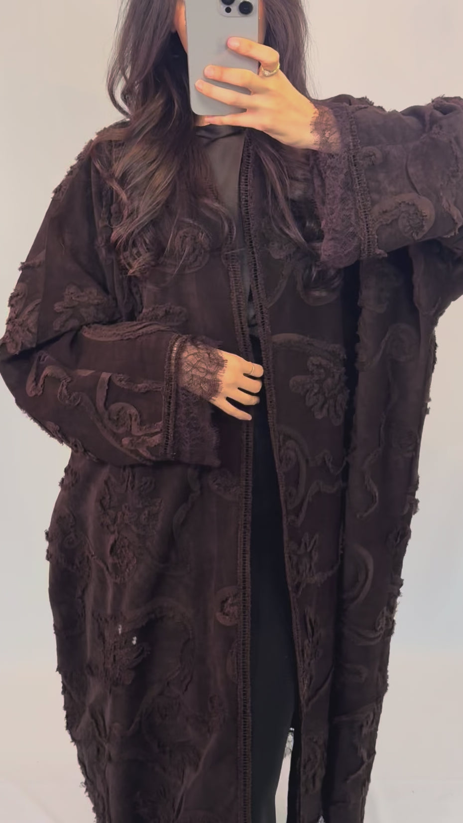 Kimono velours brodé marron